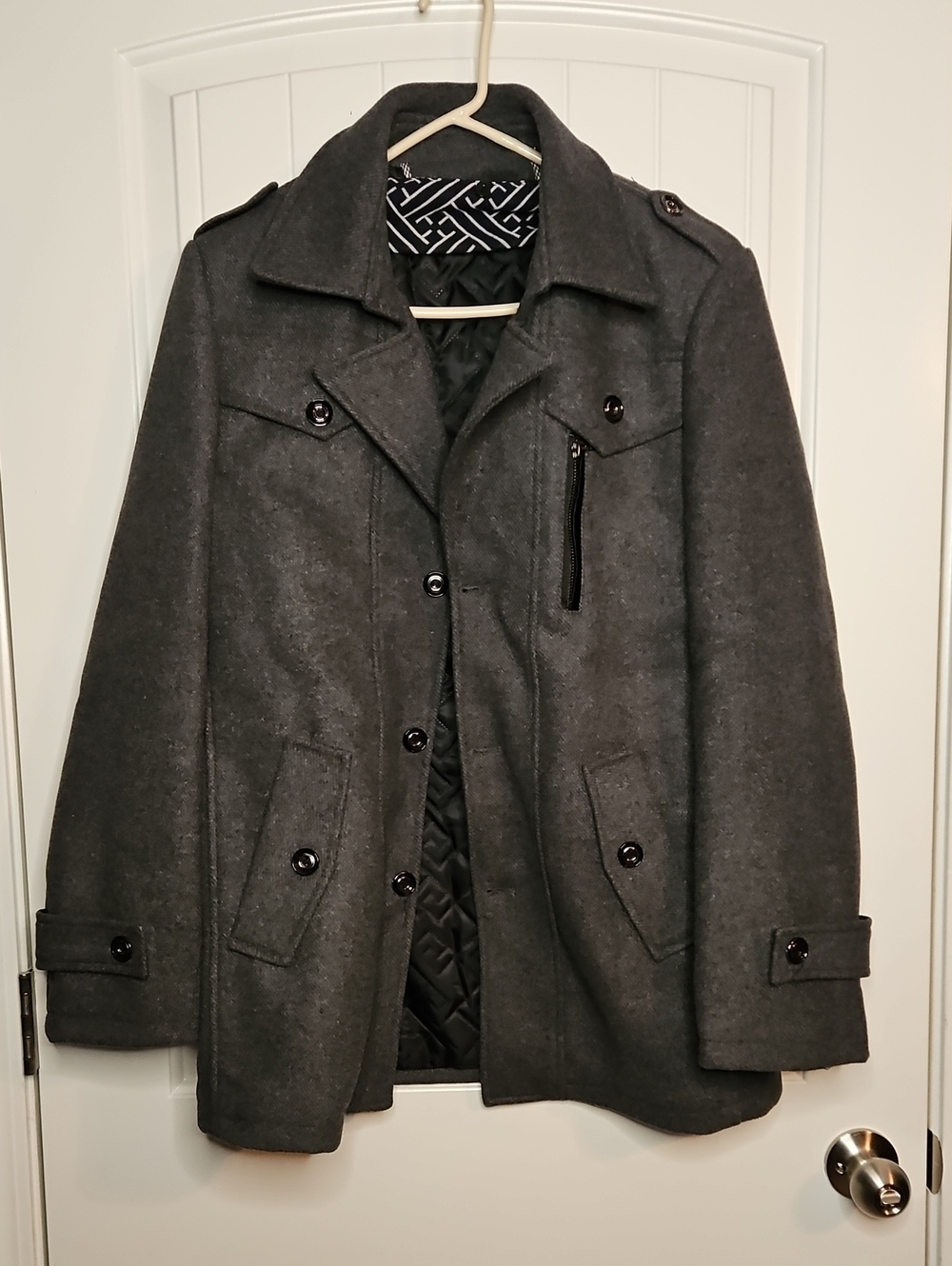 Men's Dark Gray Wool-Blend Peacoat Jacket